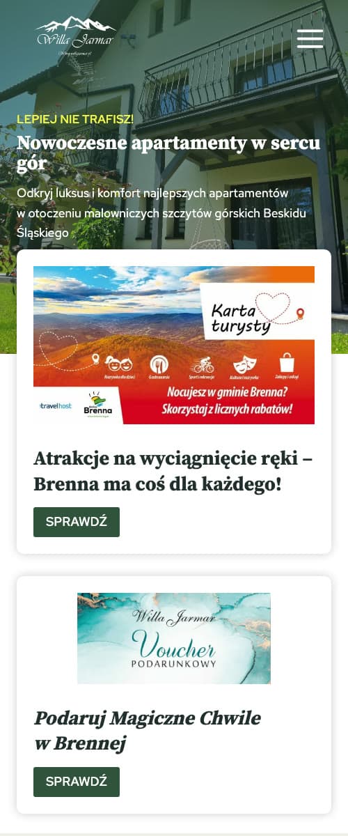 Strona internetowa dla apartamentów z kalendarzem rezerwacji — widok mobilny