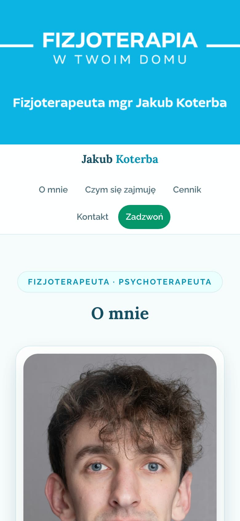 Strona internetowa dla fizjoterapeuty, widok mobilny
